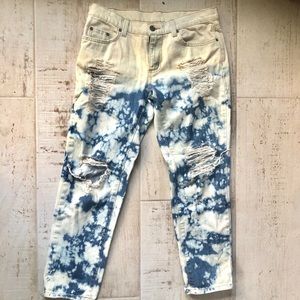 Acid Wash Denim Blue Jeans Boyfriend Distressed